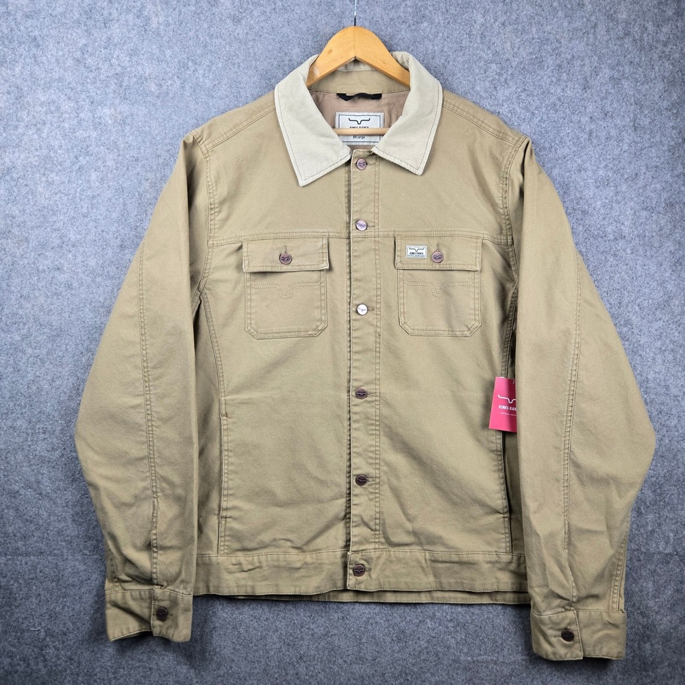Kimes Ranch Bangs Trucker Jacket Mens XXL Khaki Western Workwear Corduroy Collar